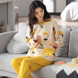 Loose Print Pajamas Women Autumn Winter Pyjama Set Long Sleeves And Trousers Sleepwear