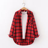 Plaid Shirt Women Loose Long Sleeve Blouses Cotton Flannel Casual Shirt Women