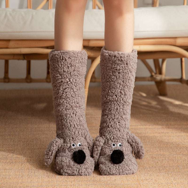 Cute Dog Slipper Socks: Warm, Plush, Non-Slip Women's Winter Socks