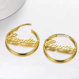 Custom Hoop Earrings Name Letter Stainless Steel Gold Color