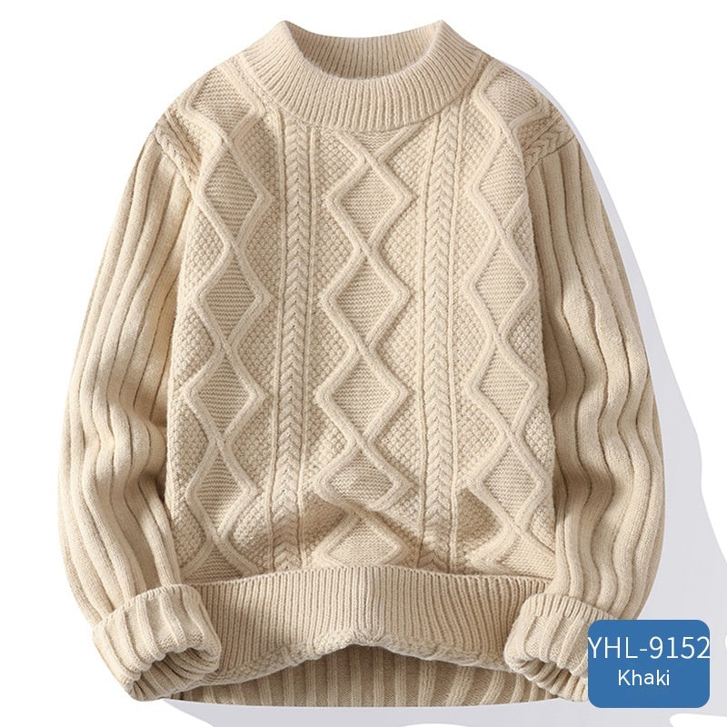 Soft Glutinous Men's Autumn And Winter Twisted Flower Round Neck Warm Sweater