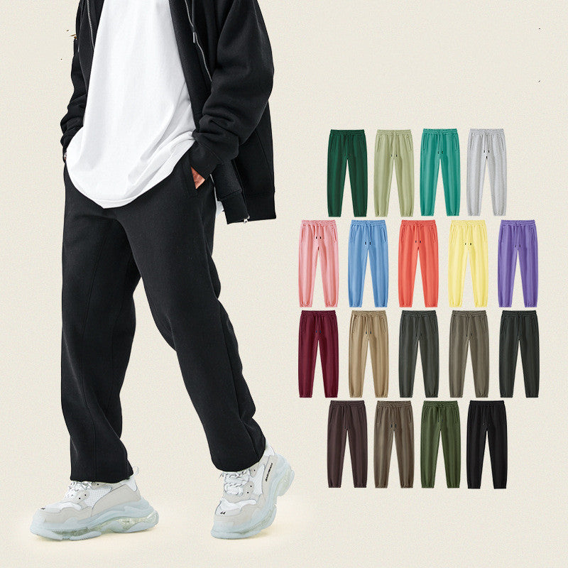 Fleece-lined Thick Loose Solid Color Sweatpants