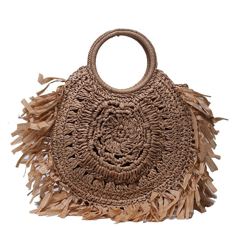 Hollow Straw Tassel Handbag - Minihomy