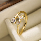 Cross Evil Eye Ring for Women - Clear CZ Zircon, Fashion Finger Jewelry