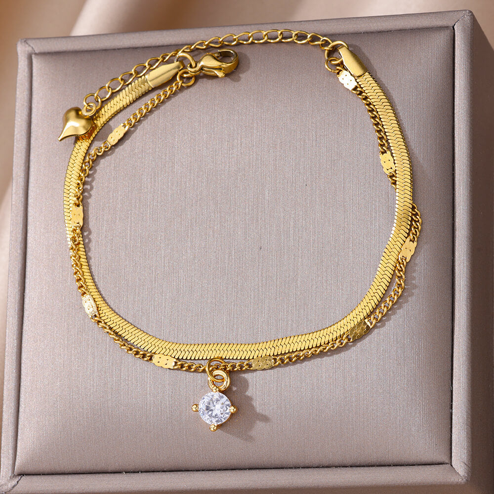 Double Layer Snake Bone Anklet Elegant Beach Stainless Steel - Minihomy