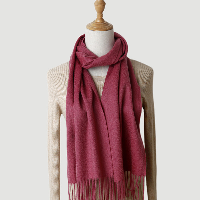 Solid Color Autumn And Winter Tassel Pure Cashmere Scarf For Women