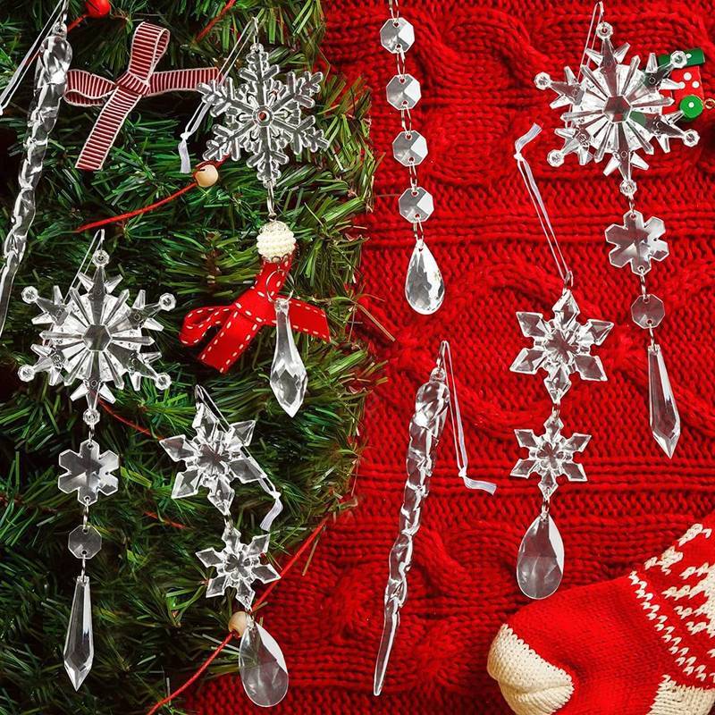 10pcs Christmas Tree Hanging Pendants Acrylic Ice Strip Snow Ceiling Xmas Ornaments - Minihomy