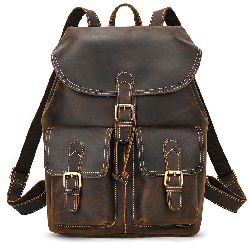 Casual Retro Crazy Horse Leather Travel Backpack - Minihomy