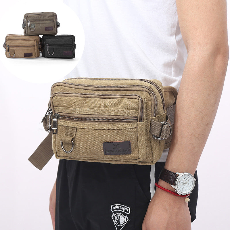 Canvas Fanny Pack With 4-Zipper Pockets Men Waist Bag