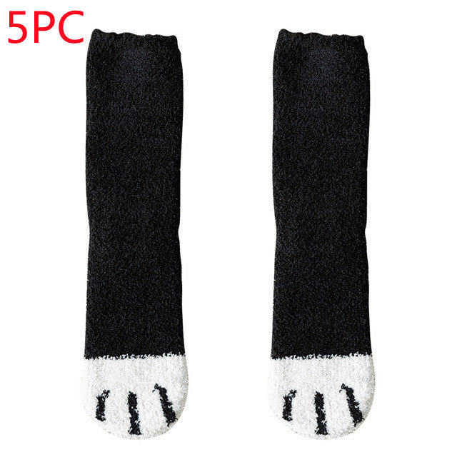 Women's Coral Fleece Cat Paw Pattern Thick Warm Socks