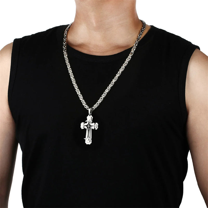 Stainless Steel Trinity Cross Necklace for Men - 3 Layer Pendant Jewelry Gift