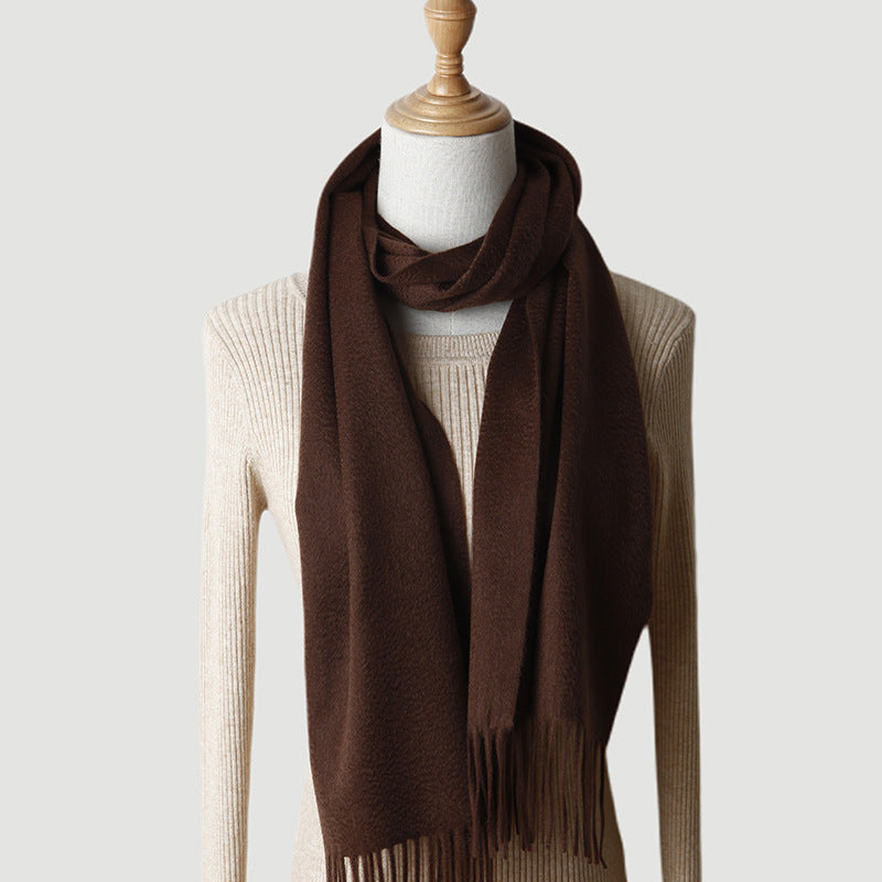 Solid Color Autumn And Winter Tassel Pure Cashmere Scarf For Women