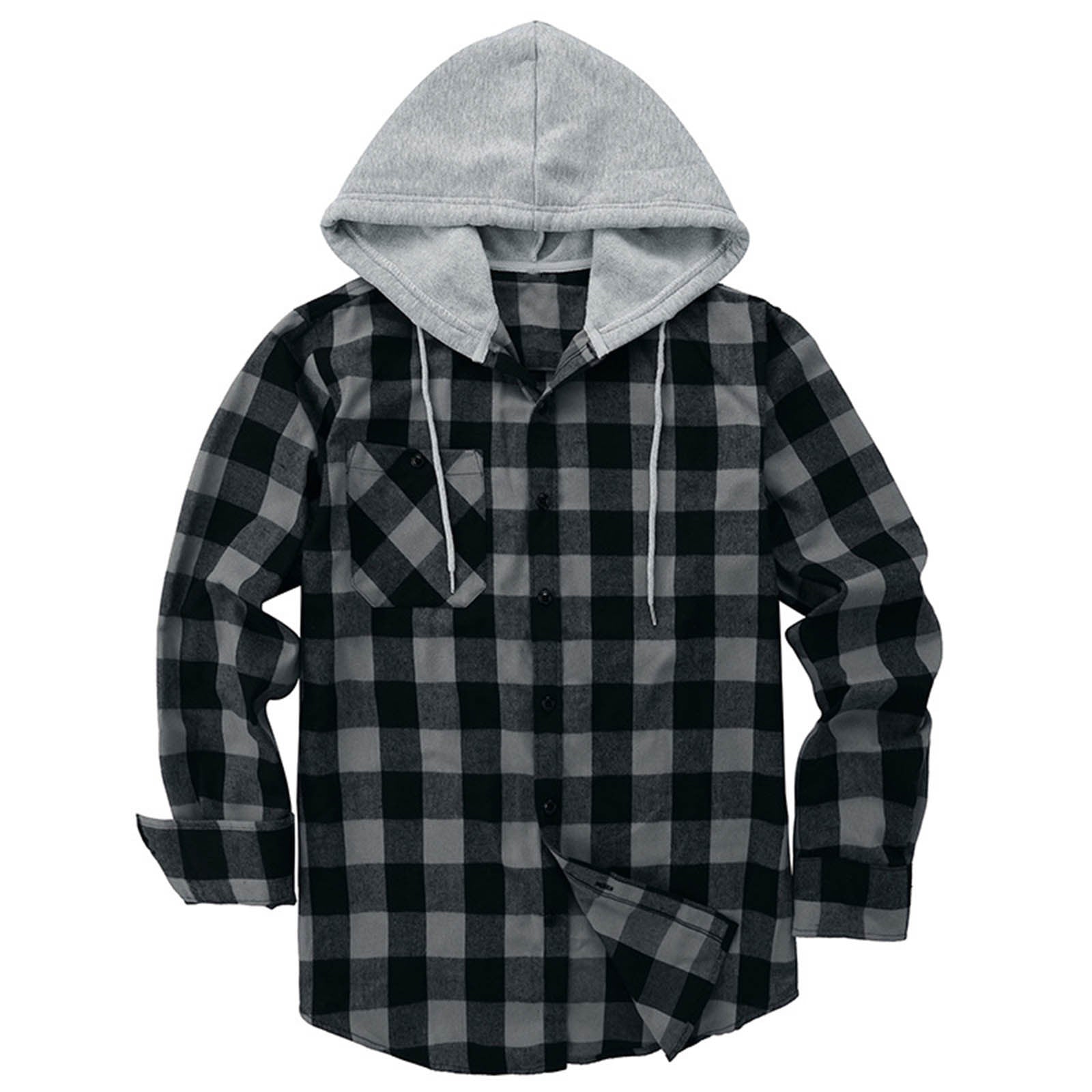 Hooded Plaid Shirt Men's Casual