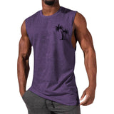 Coconut Tree Embroidery Vest - Summer Beach Tank Tops Workout Muscle Men Sports Fitness T-shirt