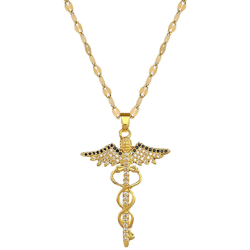 Rotating Dragonfly Snake Stick Angel Wings Necklace