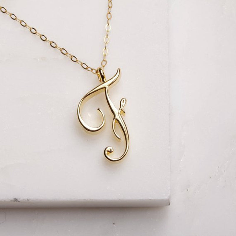 Gold 26 Old English Initial Letter Necklaces For Women - Minihomy