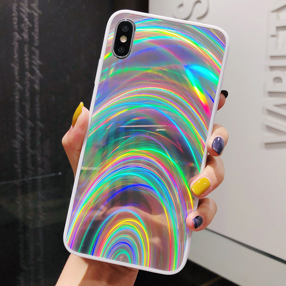 3D Rainbow Glitter Gradient Back Cover Phone Case