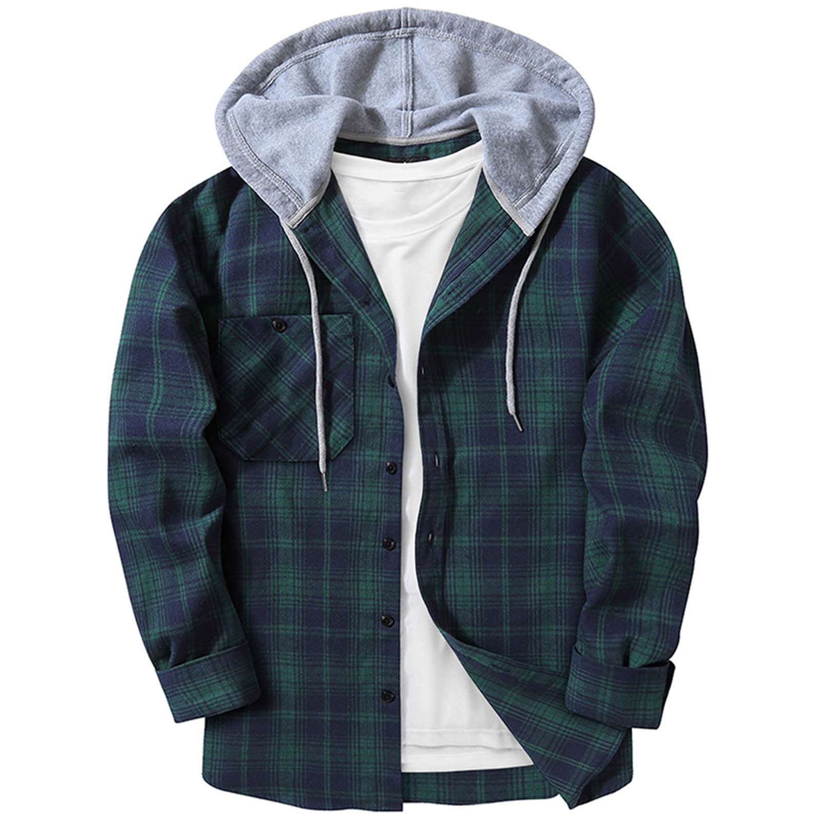 Hooded Plaid Shirt Men's Casual