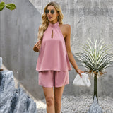 European and American Style Summer Elegance Sleeveless Top and Shorts Two-Piece Set