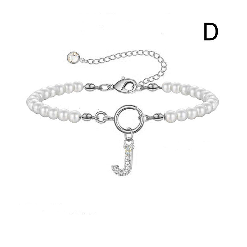 Personalized Initial Bracelet with Pearl Charm - A-Z Letter Toggle Clasp Jewelry Gift for Women - Minihomy