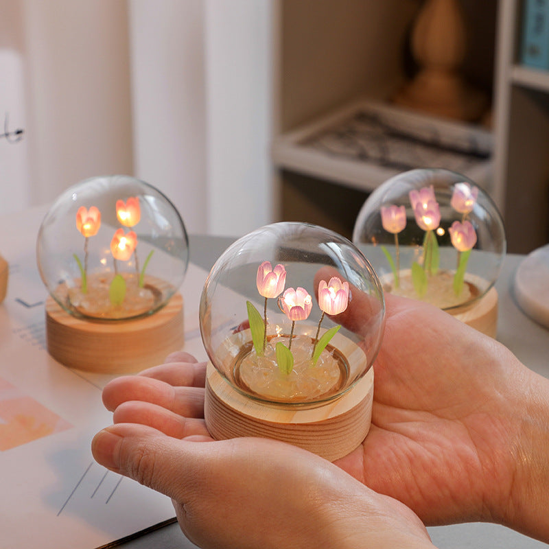 Artificial Tulip Flower Night Light - Handmade DIY LED Lamp for Bedroom Decor - Minihomy