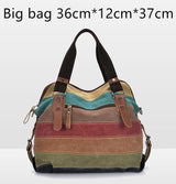 KVKY Brand Fashion Canvas Bag Brand Women Handbag Classic Patchwork Casual Female Shoulder Bags Striped Rainbow Purse Pouch