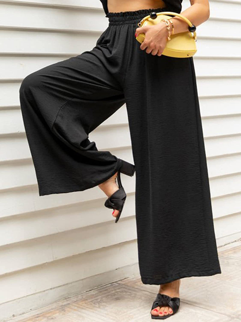 Women Trousers Solid Color Wide Leg High Waist Pants Casual Loose Pants