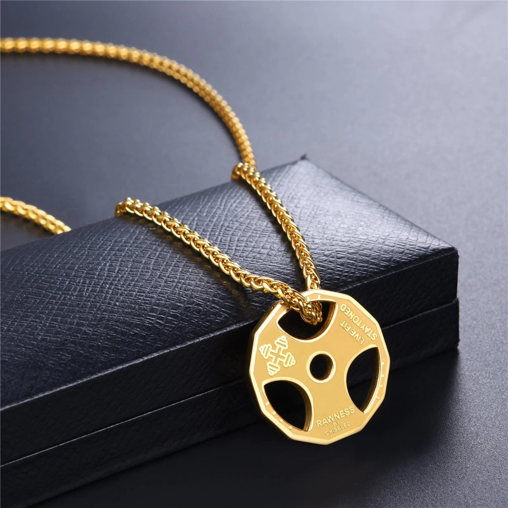 Sport jewelry stainless steel men fitness barbell gym necklace