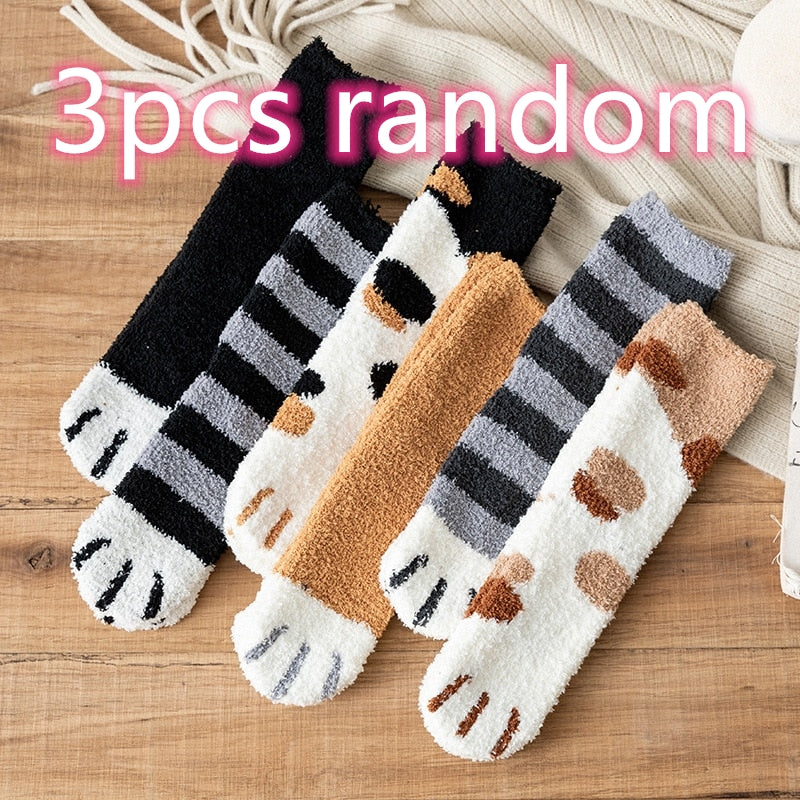 Women's Coral Fleece Cat Paw Pattern Thick Warm Socks