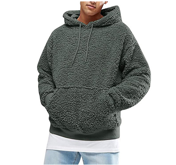 Mens Warm Hoodie Fluffy Fleece Hooded Winter Sweatshirts Casual Long Sleeveless Sweatshirt