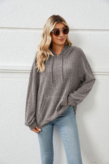 Knitted Sweater With Hooded Pit Stripe Kangaroo Pocket Sweater