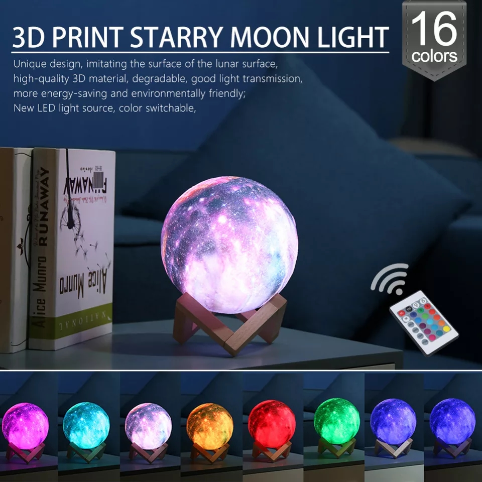 LED USB Star Galaxy Moon Lamp Stand with Remote Control - 3D Bedroom Night Light - Minihomy