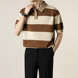 Lightly Mature Knitted Polo Shirt Casual Striped Short Sleeve