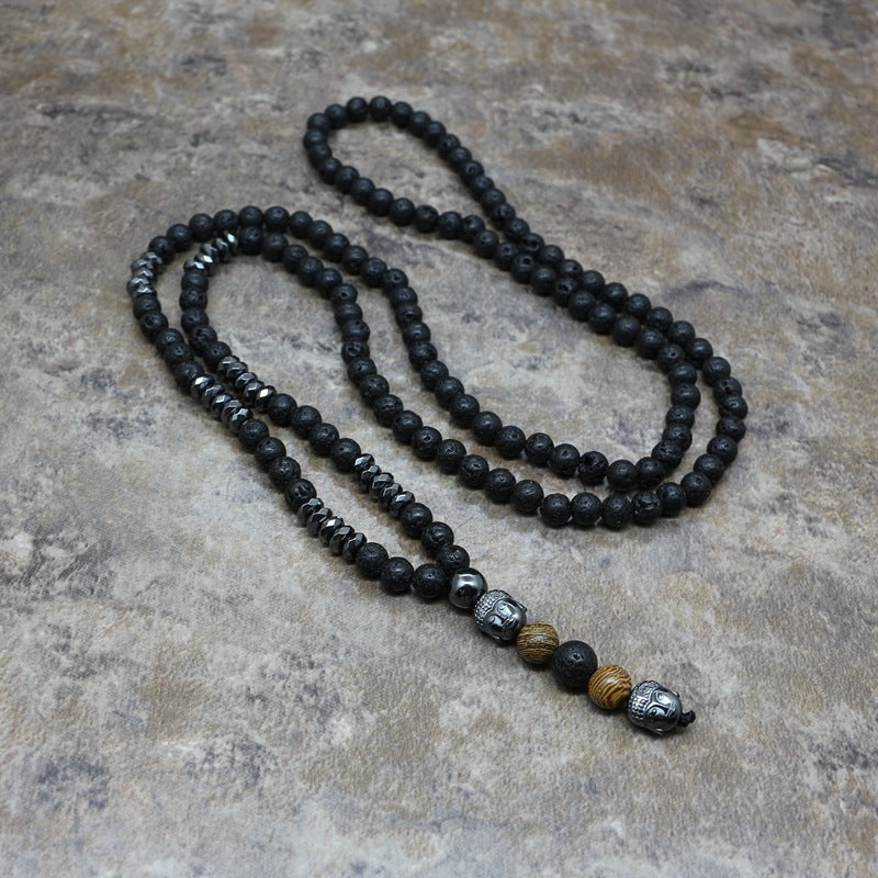 Men's Lava Rock Rosary Necklace - 6mm Beads, Pendant - Minihomy