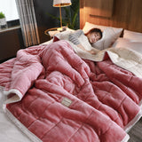 Warm Siesta Blanket Three-layer Blanket Quilt Thick Lamb Flannel Bed Linen Coral Fleece