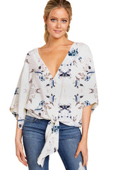 Spring And Summer V-neck Short-sleeved Printed Loose Top Women's