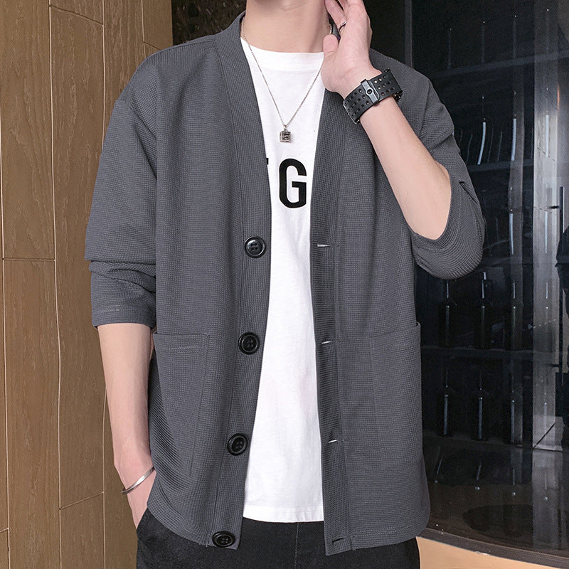 Men's Coat Waffle Collar Cardigan