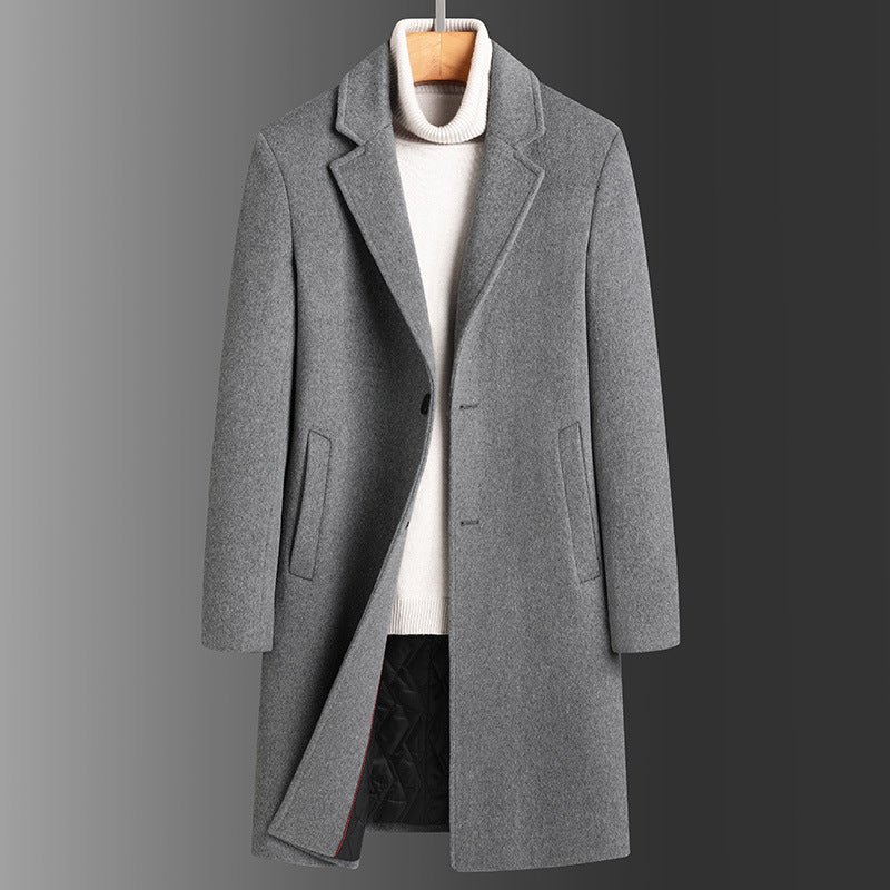 Winter Woolen Men's Slim Long Casual Trench Coat: Stay Warm in Style