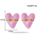 Heart-Shaped Titanium Steel Earrings for Women - Round Oil Painting Design