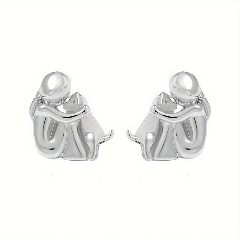 Little Girl And Dog Hug Ear Studs Jewelry