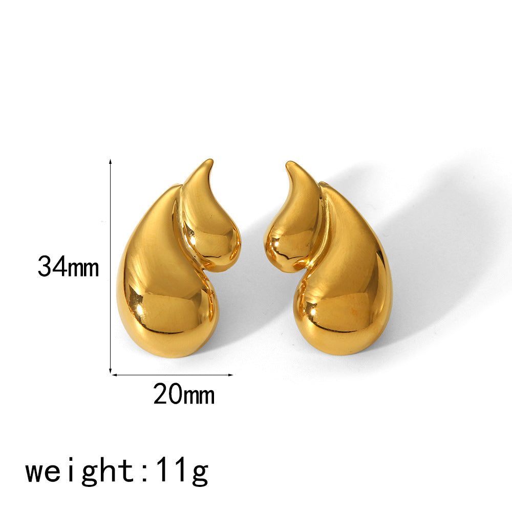 Women's 18K Gold Plated Double Layer Water Drop Stainless Steel Earrings