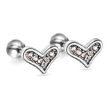 Love Heart Stud Earrings Stainless Steel Hollow Jeweled Earrings