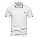 Men's Casual Polo Collar Striped Design Short Sleeve Top