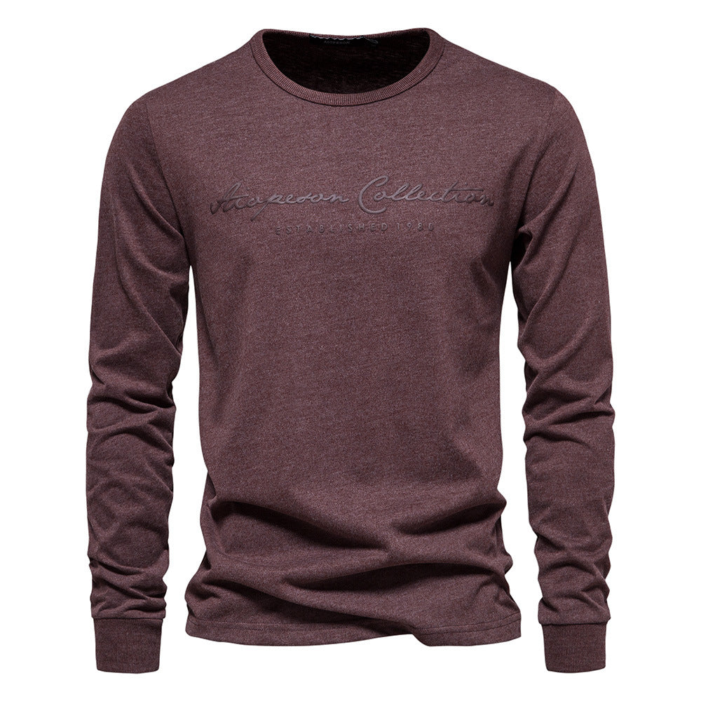 Men's Casual Exercise Round Neck Print Long Sleeves Bottoming Shirt