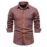 Men's All-match Striped Long-sleeved Cotton Shirt Top