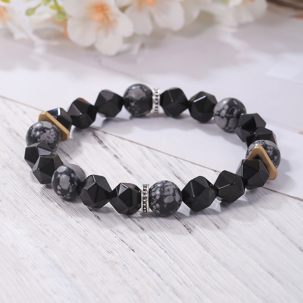 Vintage 10mm Volcanic Rock Beaded Braided Rope Bracelet Men