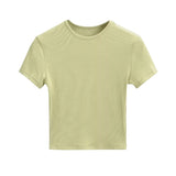 Basic Style Slim-fit Solid Color Round Neck Bottoming Shirt Workout Top