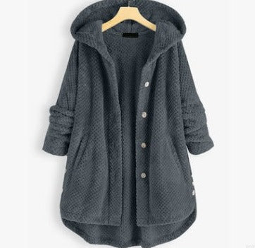 Women's Temperament Pure Color Hooded Double-sided Velvet Sweatshirt Coat