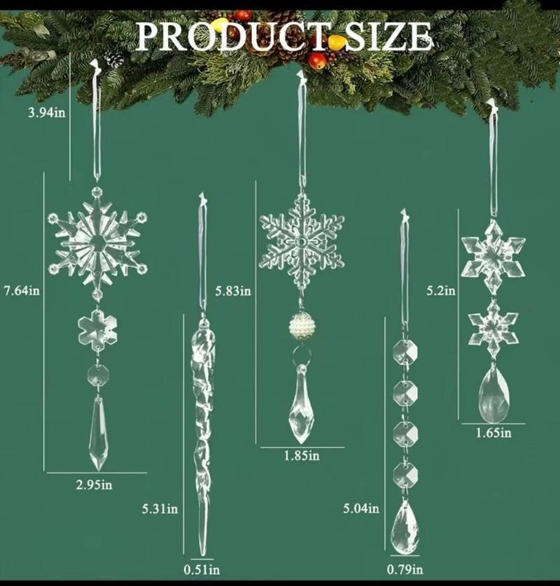 10pcs Christmas Tree Hanging Pendants Acrylic Ice Strip Snow Ceiling Xmas Ornaments - Minihomy