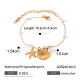 18K Gold Pearl Chain Bracelet - Summer Shell & Starfish Pendant